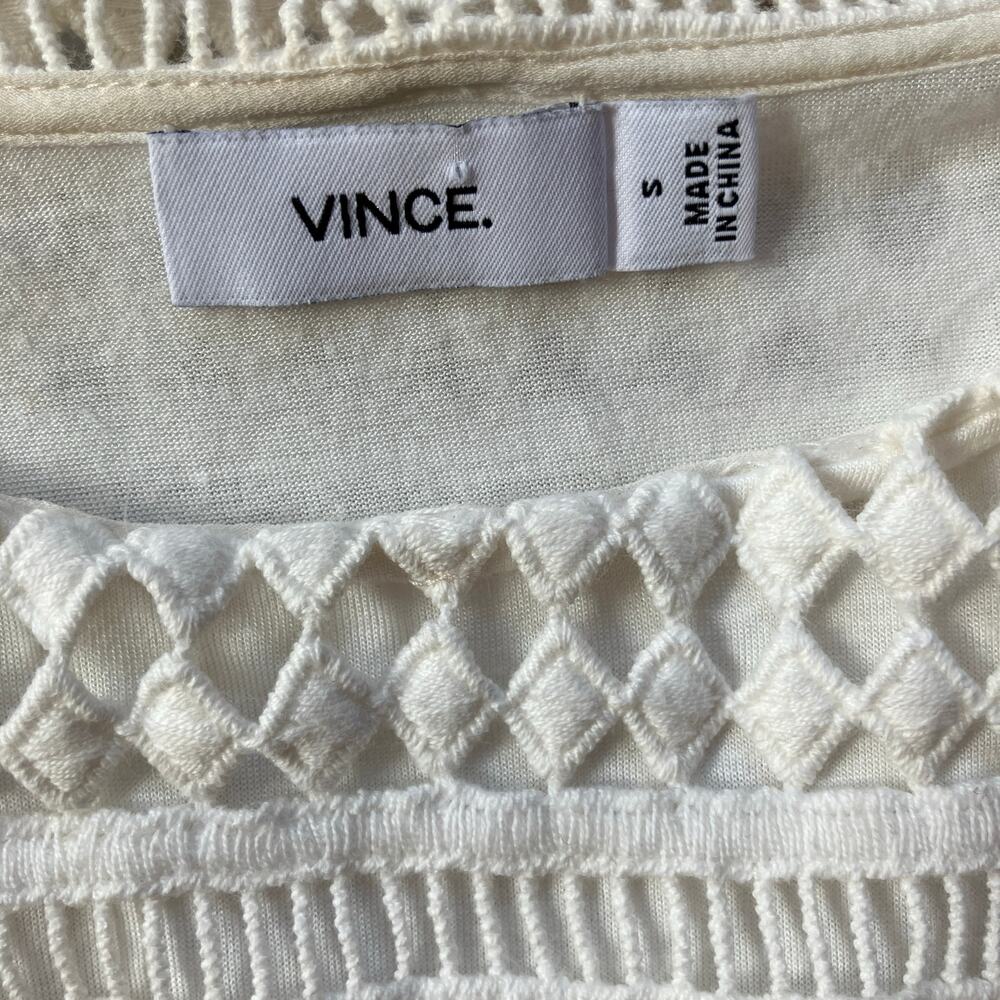 Vince Laser Cut Short Sleeve Top Size S Cream - Picture 5 of 5